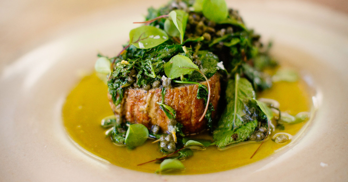 Adam Handling's Roast Pork Fillet with Tisane Salsa Verde